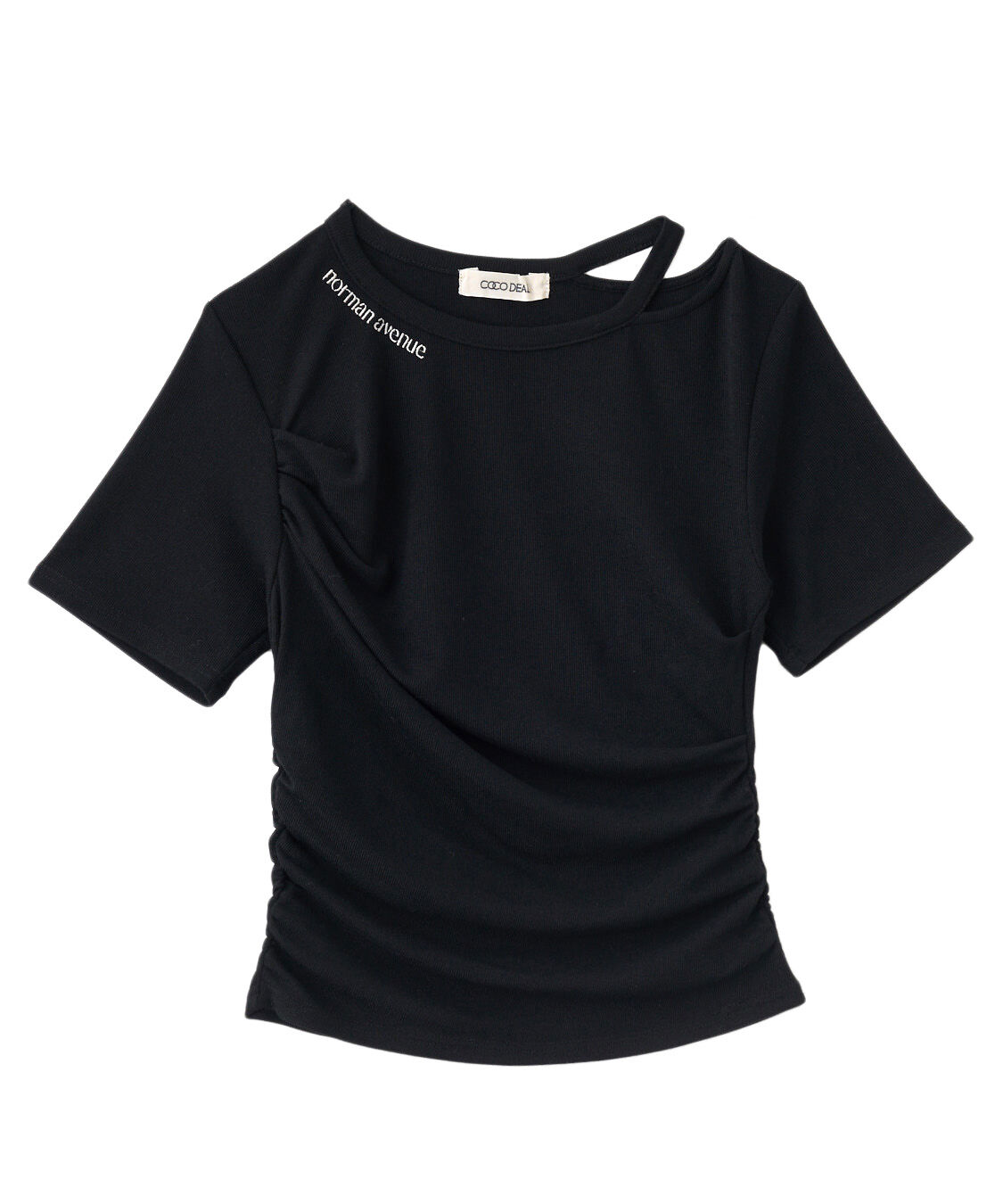 COCO DEAL「スリットギャザーロゴTシャツ」|Tシャツ・カットソー|