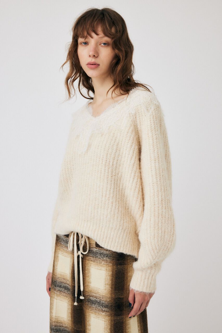 MOUSSY「LACE TRIMMED V NECK セーター」|ニット・セーター|