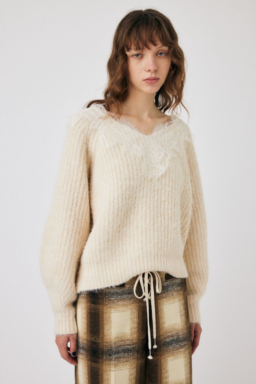 MOUSSY「LACE TRIMMED V NECK セーター」|ニット・セーター|