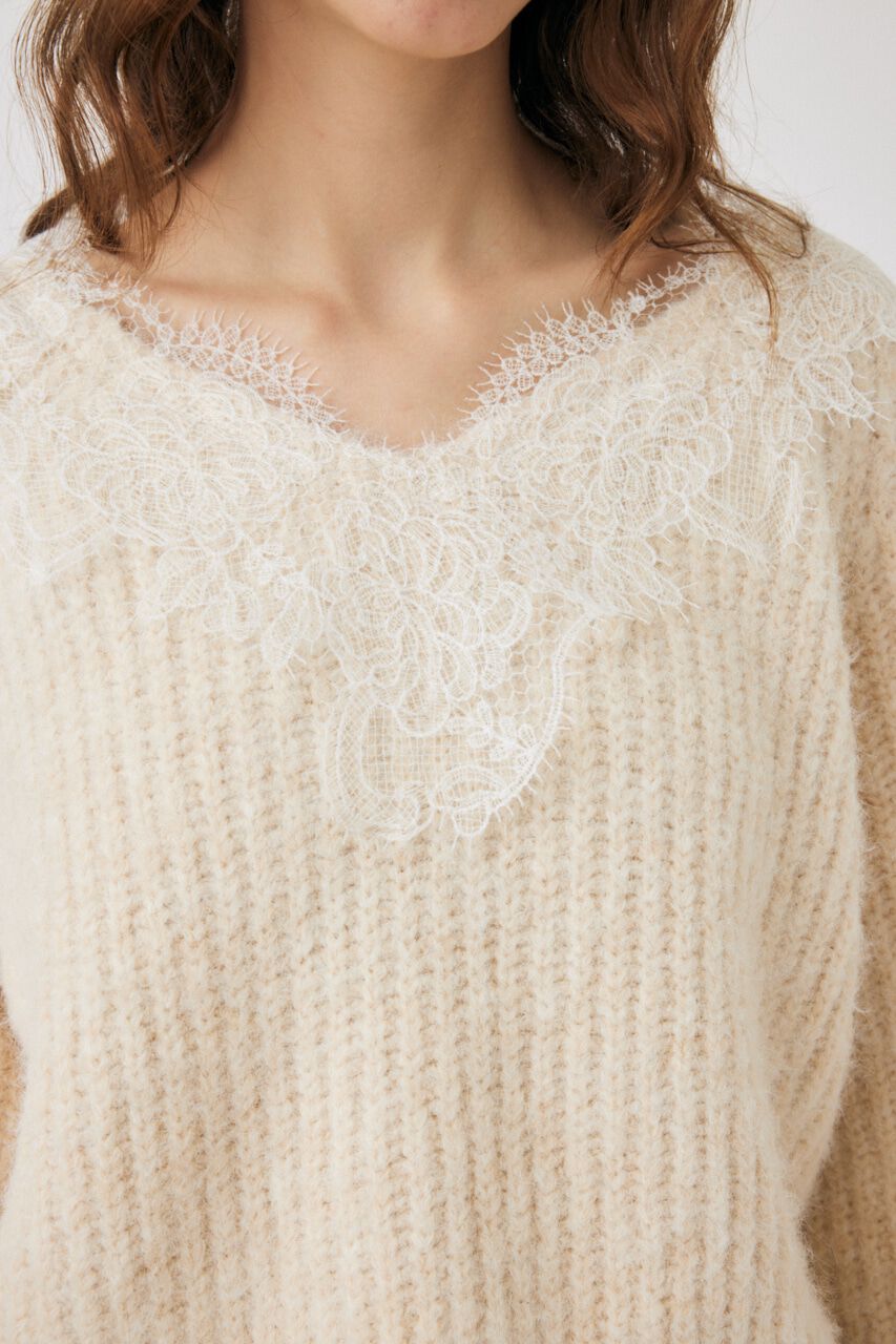 MOUSSY「LACE TRIMMED V NECK セーター」|ニット・セーター|