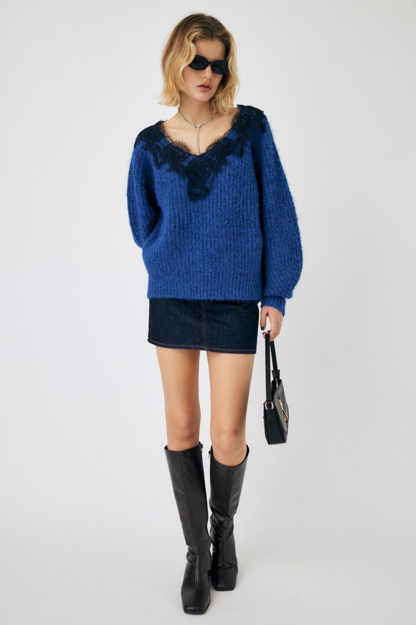 MOUSSY「LACE TRIMMED V NECK セーター」|ニット・セーター|