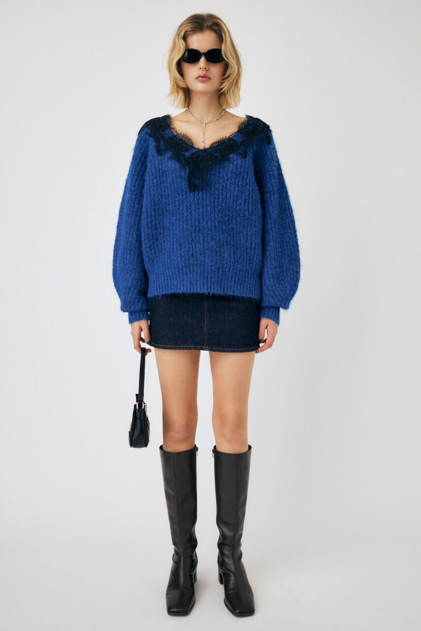 MOUSSY「LACE TRIMMED V NECK セーター」|ニット・セーター|