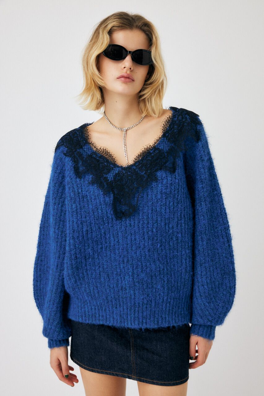 MOUSSY「LACE TRIMMED V NECK セーター」|ニット・セーター|