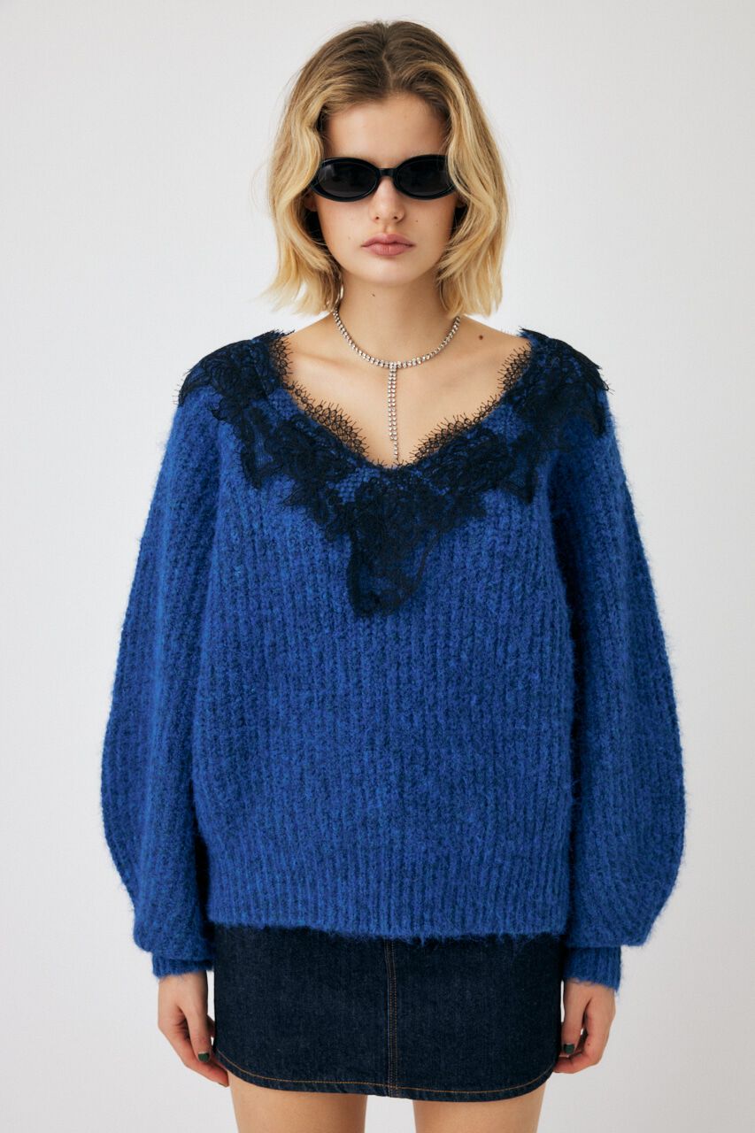 MOUSSY「LACE TRIMMED V NECK セーター」|ニット・セーター|