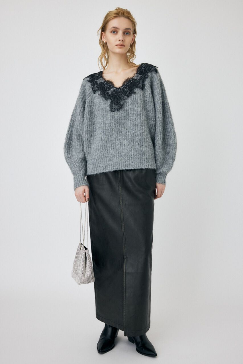 MOUSSY「LACE TRIMMED V NECK セーター」|ニット・セーター|