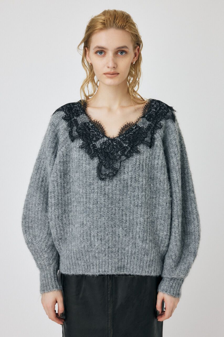MOUSSY「LACE TRIMMED V NECK セーター」|ニット・セーター|