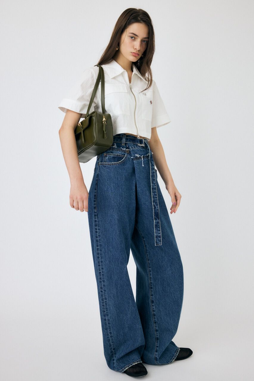 MOUSSY「FOLD WAIST WIDE STRAIGHT」|デニム|