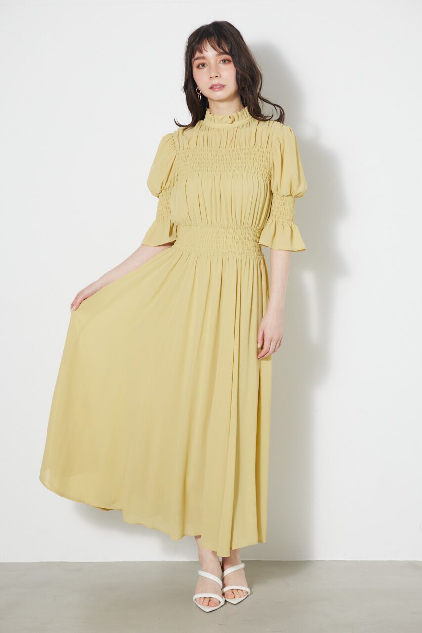 rienda「シャーリングデザインフレアOP」|ワンピース|L/YEL1