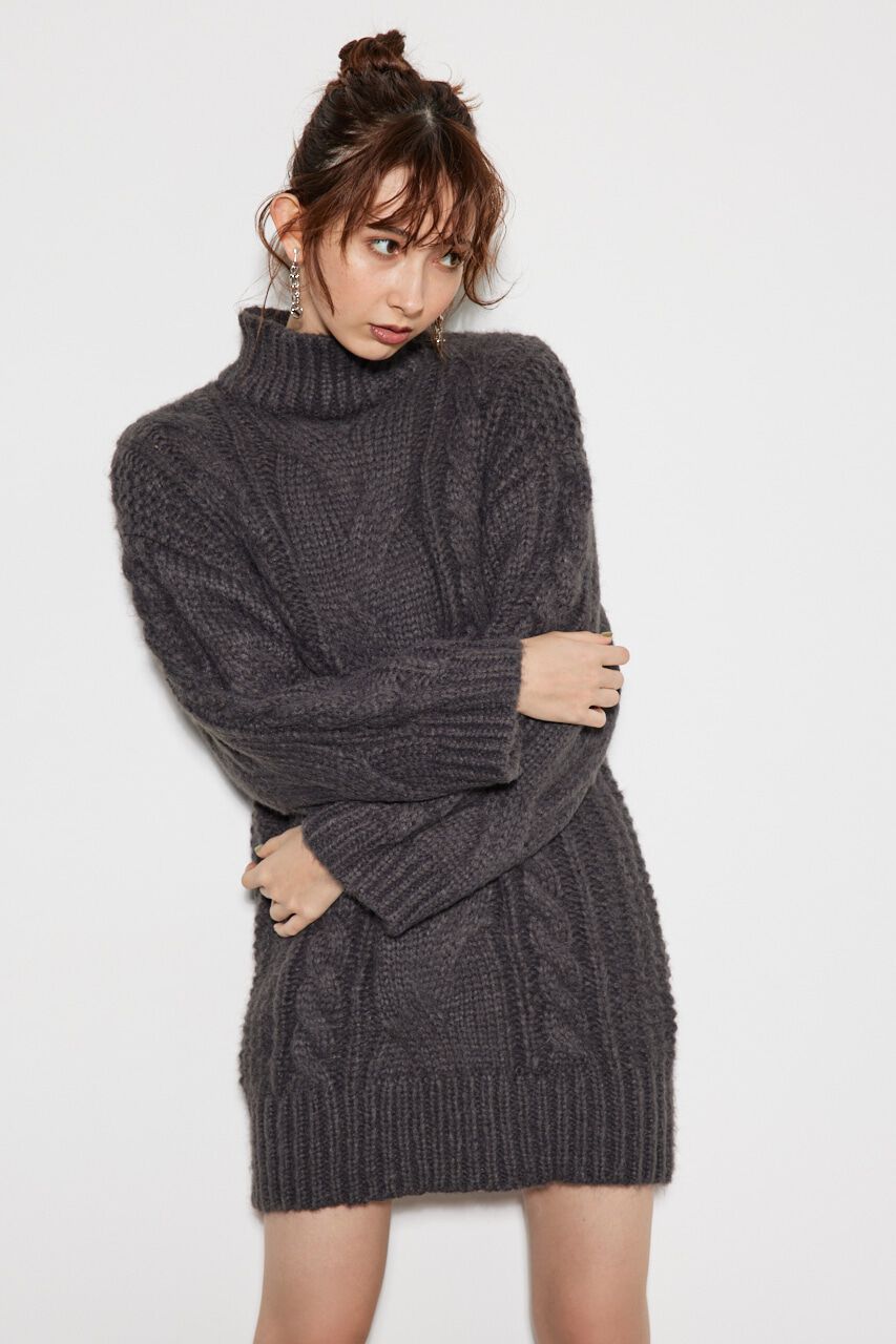 rienda「ケーブルデザインknit ミニ OP」|ワンピース|