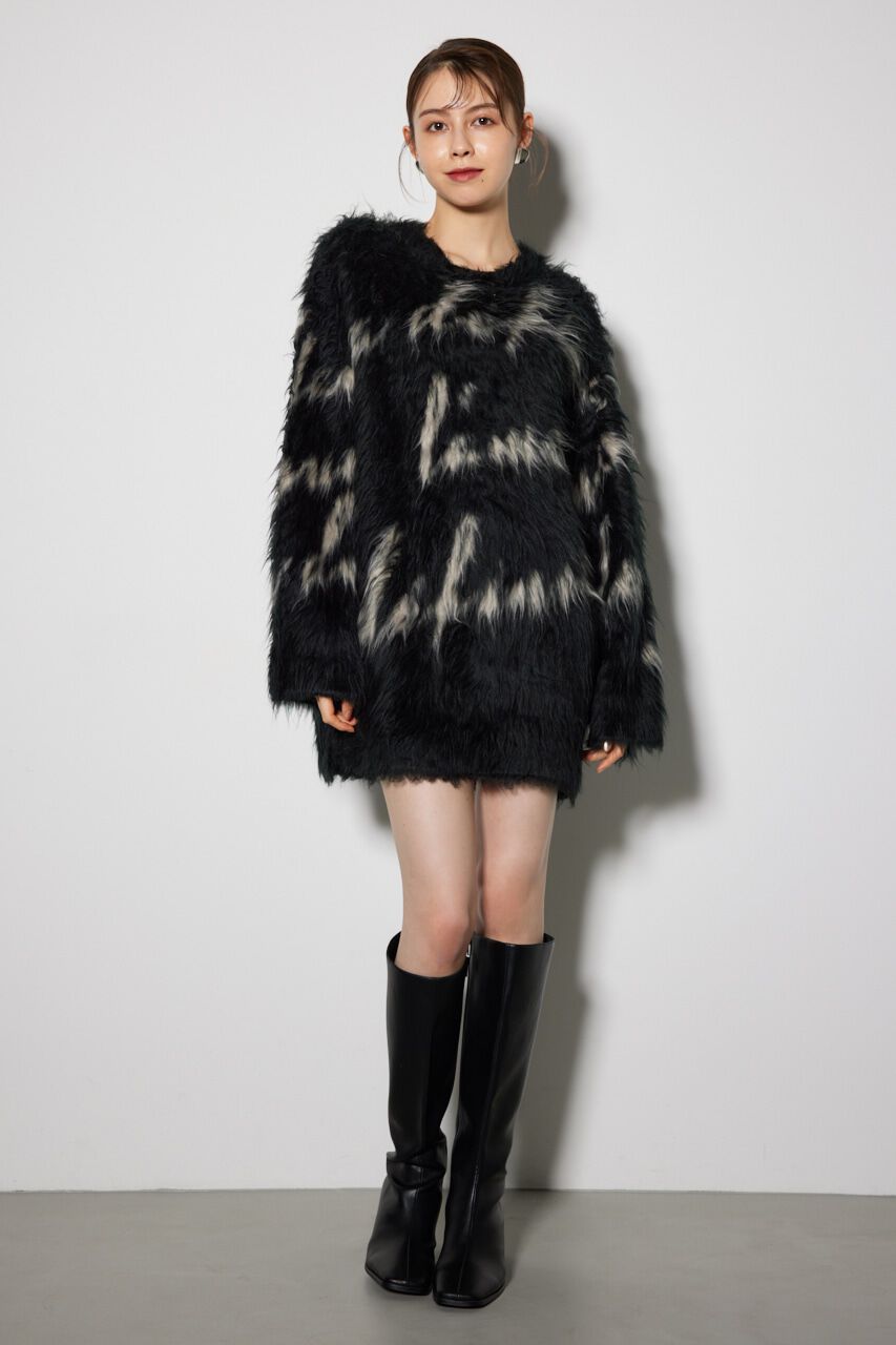 rienda「2WAYロングシャギールーズジャガードニットカーデ」|カーディガン|