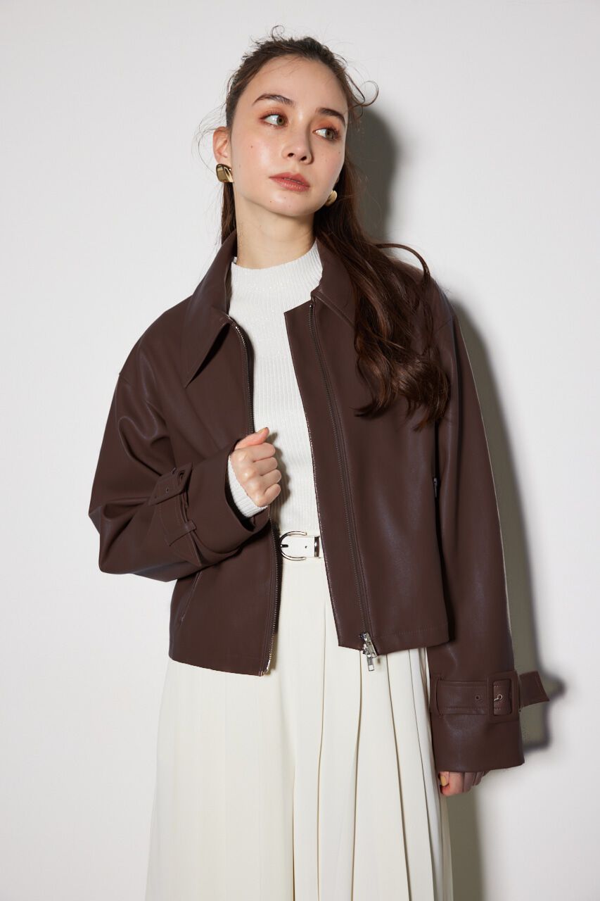 rienda「フェイクレザーショートZIPジャケット」|その他|