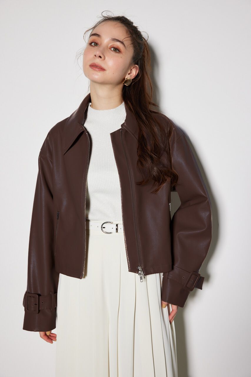 rienda「フェイクレザーショートZIPジャケット」|その他|