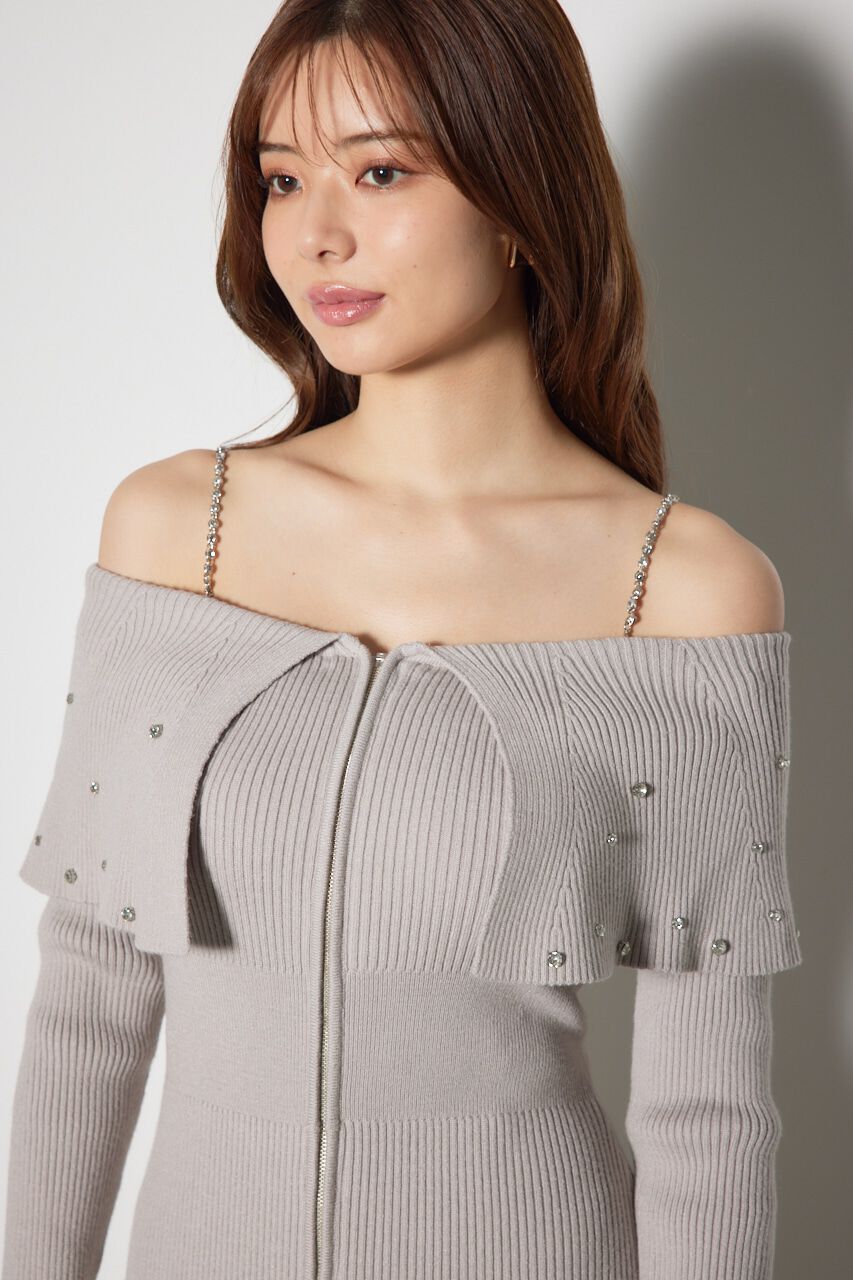 rienda「2WAYオフショルダービッグカラーニットワンピース」|ワンピース|