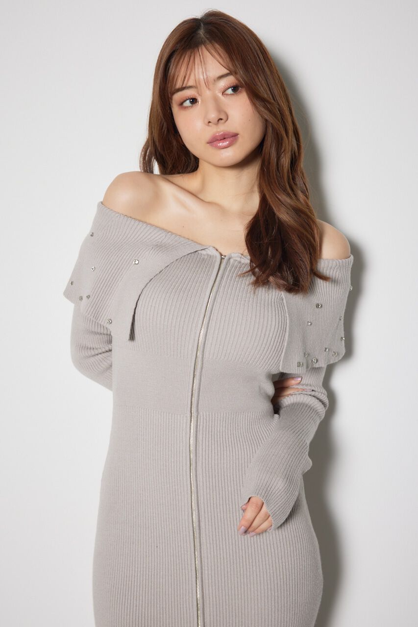 rienda「2WAYオフショルダービッグカラーニットワンピース」|ワンピース|