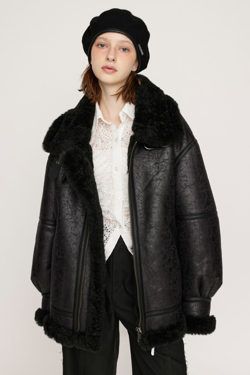 SLY「VINTAGE FAUX SHEARLING ジャケット」|ブルゾン・スタジャン|BLK