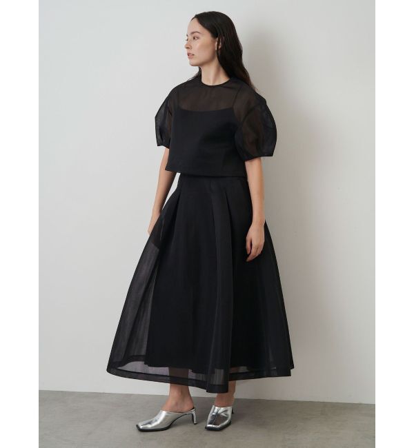 ELENDEEK「MESH BONDING FLARED SK」|スカート|ブラック