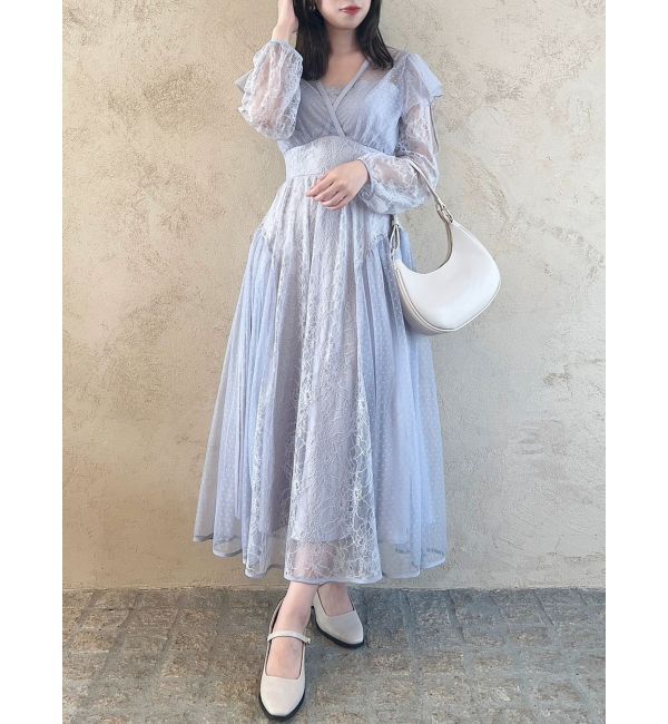 dazzlin「MIXレースドレス」|ドレス|ブルー