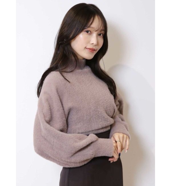 MERCURYDUO「ボトルネックミニシャギーロングスリーブニット」|ニット・セーター|ブラウン