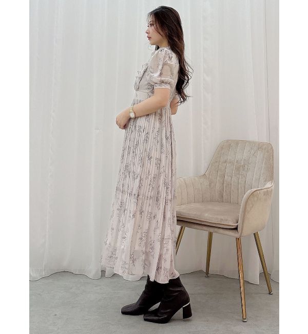 MERCURYDUO「花柄ラッフルプリーツティアードハーフスリーブワンピース」|ワンピース|