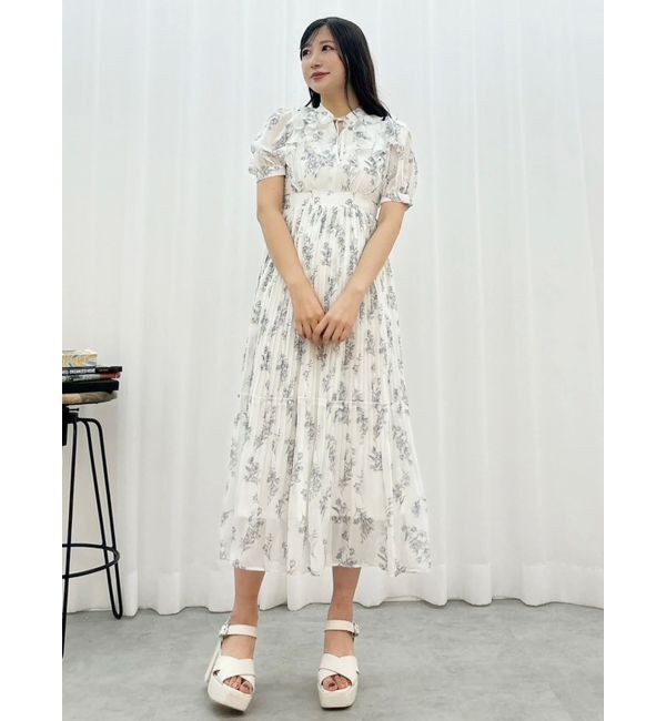 MERCURYDUO「花柄ラッフルプリーツティアードハーフスリーブワンピース」|ワンピース|