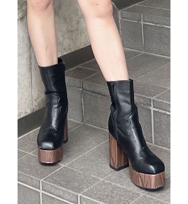 MURUA「ウエスタンステッチミドルブーツ」|ショートブーツ|ブラック