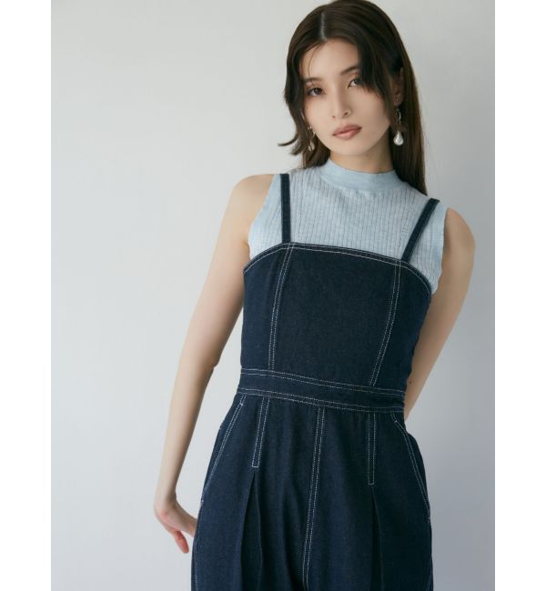 MURUA「デザインデニムロンパース」|オールインワン|