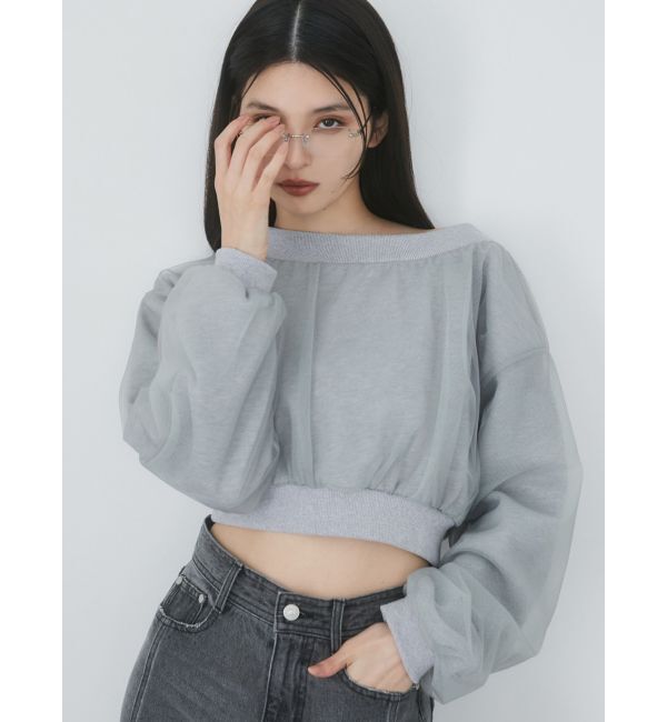 MURUA「チュールレイヤードプルオーバー」|Tシャツ・カットソー|グレー