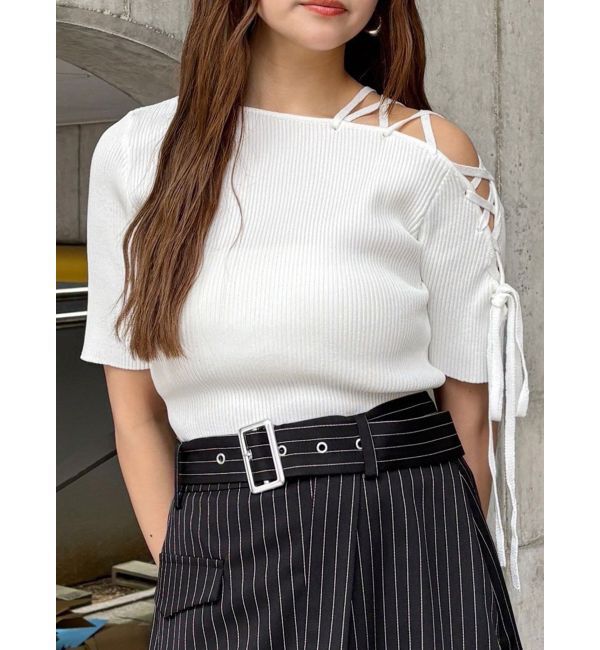 MURUA「レースアップハーフリブニット」|ニット・セーター|ホワイト