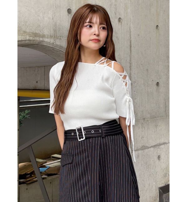 MURUA「レースアップハーフリブニット」|ニット・セーター|