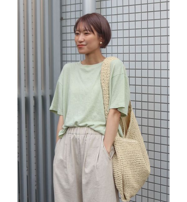 Ungrid「リネン混ボートネックショートTee」|Tシャツ・カットソー|ピスタチオ