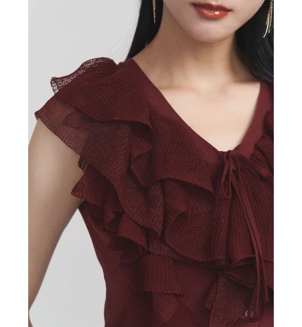 LAGUNAMOON「メッシュフリルノースリニットプルオーバー」|ニット・セーター|