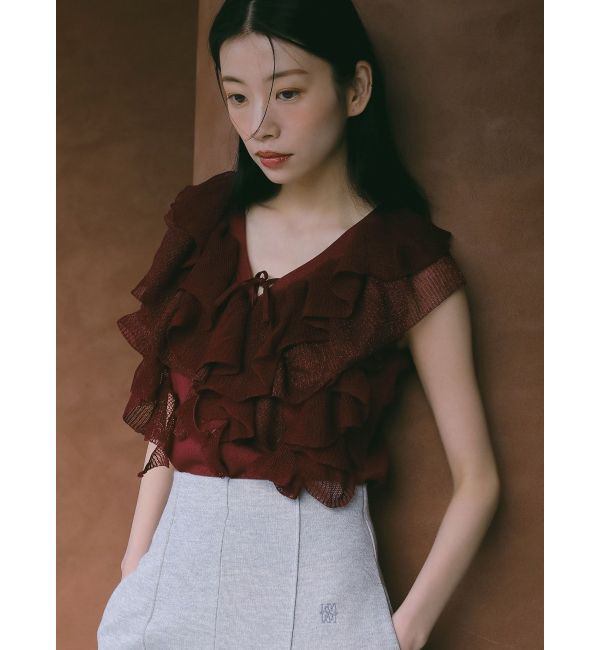 LAGUNAMOON「メッシュフリルノースリニットプルオーバー」|ニット・セーター|