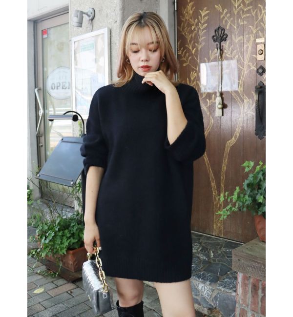 EVRIS「ハイネックルーズニットワンピース」|ワンピース|ブラック