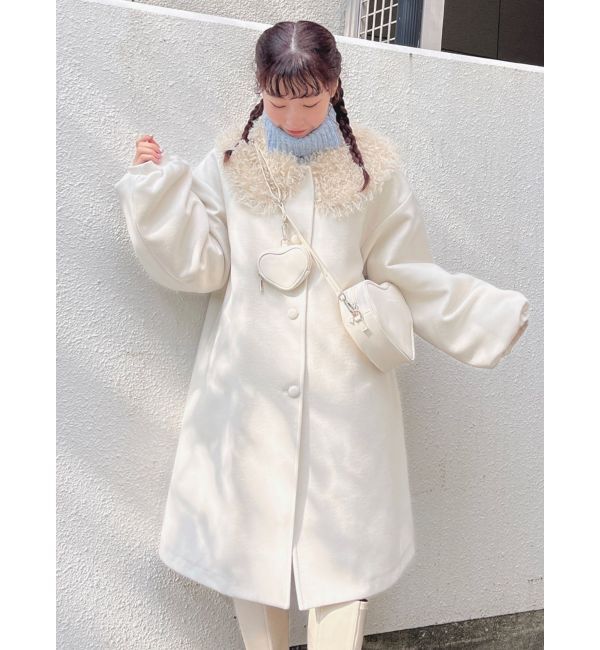 merry jenny「フェイクファーカラーAラインコート」|その他|アイボリー