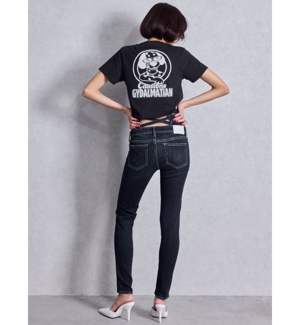 GYDA「ハイウエストウエストクロススキニーデニムパンツ」|デニム|