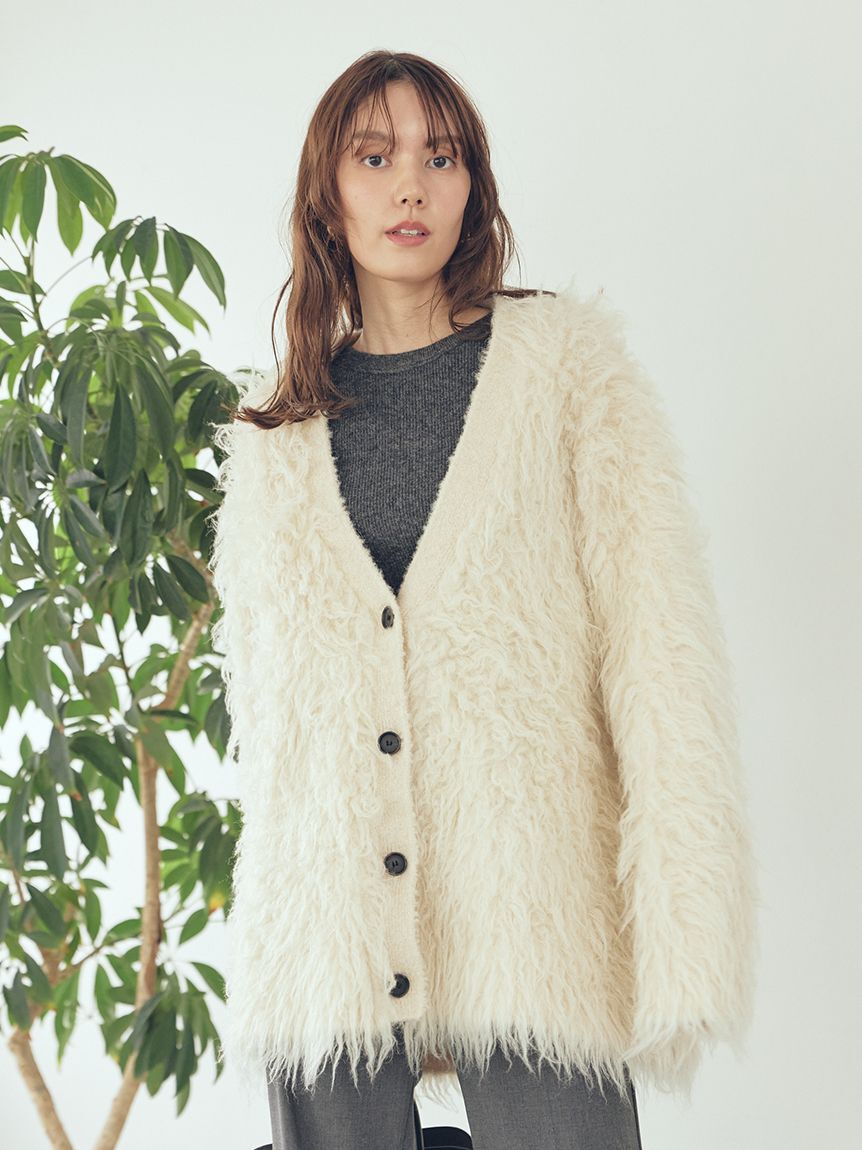 Mila Owen「スコッチ釦シャギーニットカーディガン」|カーディガン|