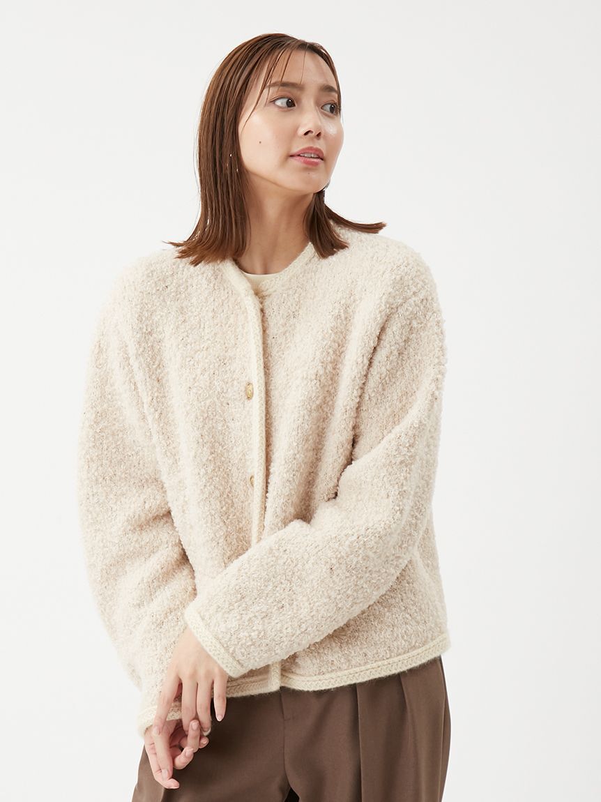 Mila Owen「金釦テディラメニットジャケット」|ノーカラージャケット|