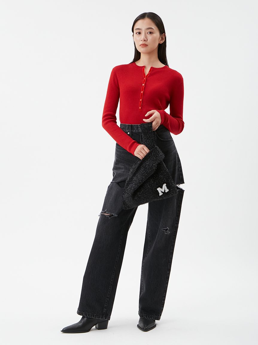 Mila Owen「ベロアヘンリーネックリブニット」|ニット・セーター|