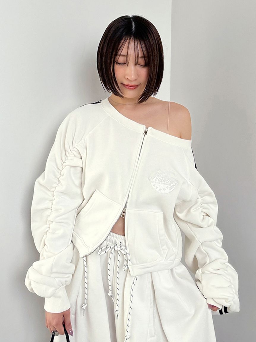 SNIDEL「【SNIDEL/NUTMEG】オフショルジップロゴプルオーバー」|Tシャツ・カットソー|