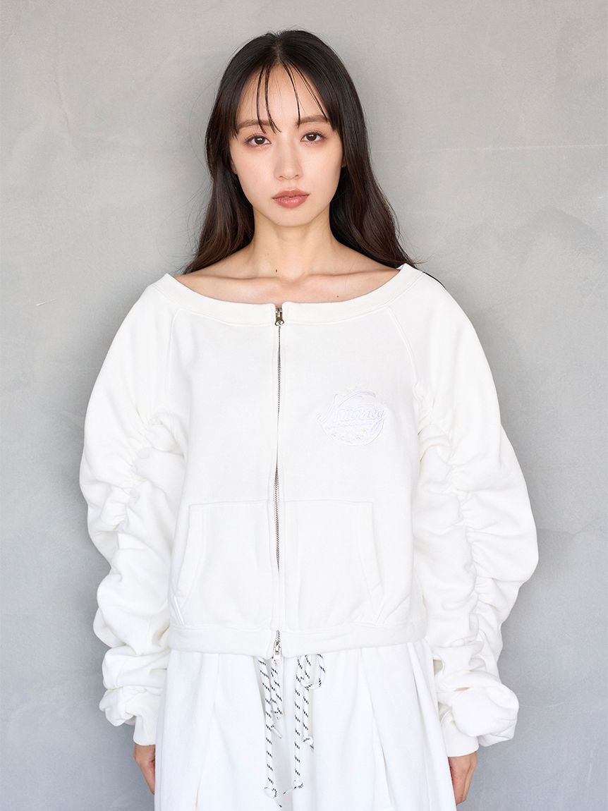 SNIDEL「【SNIDEL/NUTMEG】オフショルジップロゴプルオーバー」|Tシャツ・カットソー|