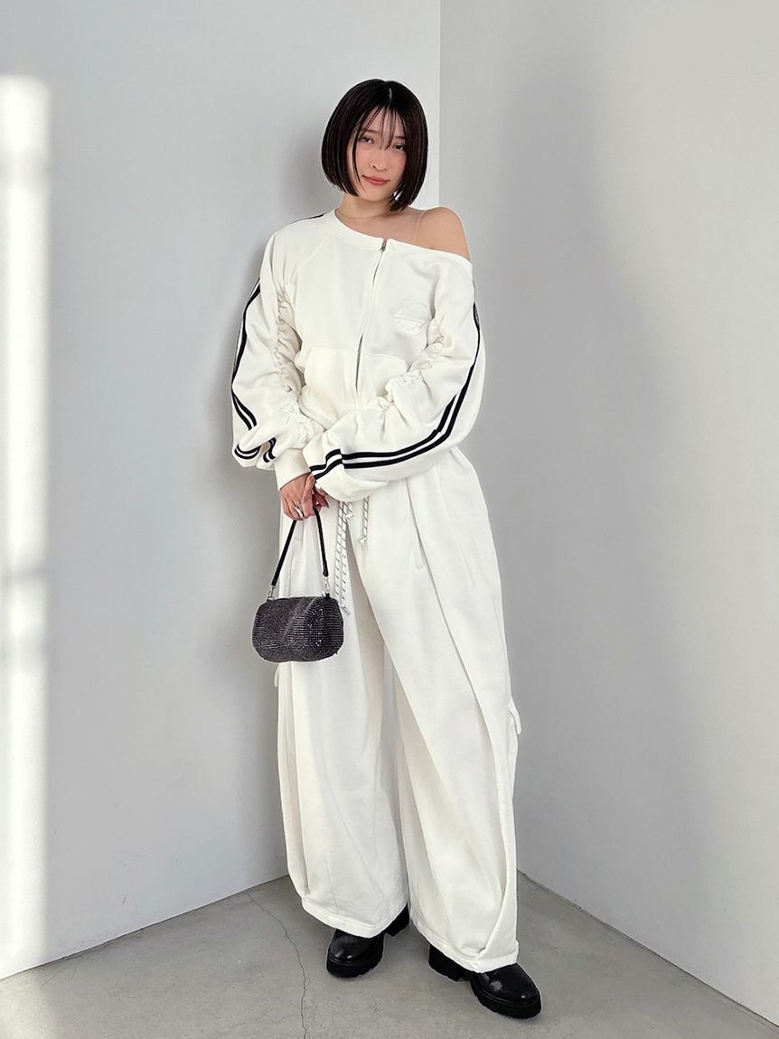 SNIDEL「【SNIDEL/NUTMEG】オフショルジップロゴプルオーバー」|Tシャツ・カットソー|