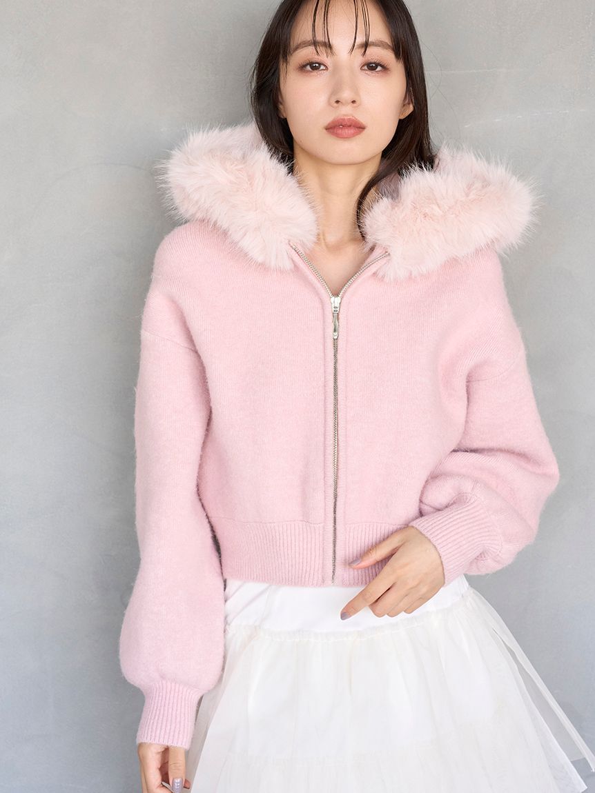 SNIDEL「Sustainableファー付きニットパーカー」|ニット・セーター|