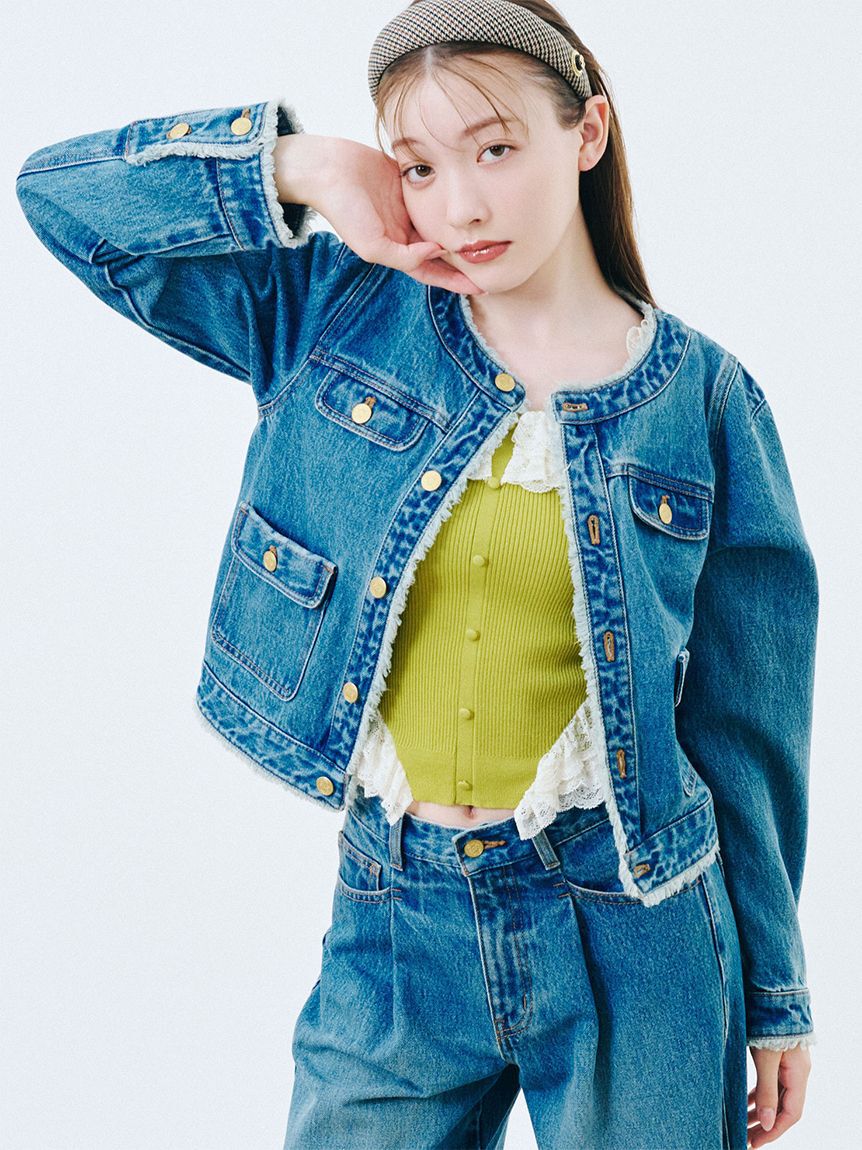 LILY BROWN「【限定カラー】ノーカラークラシカルデニムジャケット」|デニムジャケット|BLU