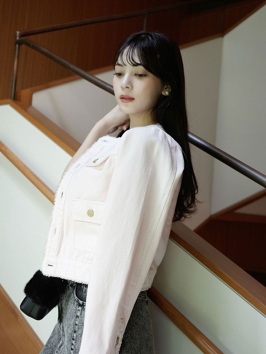 LILY BROWN「【限定カラー】ノーカラークラシカルデニムジャケット」|デニムジャケット|