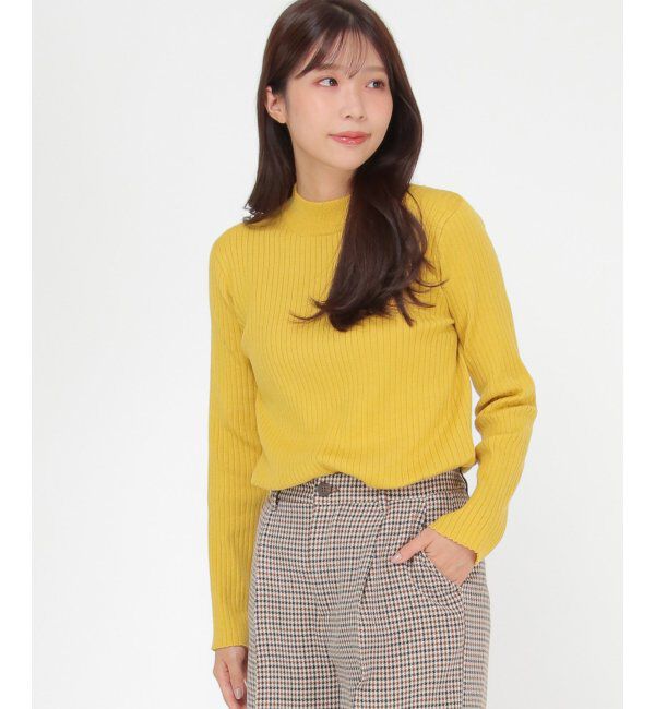 ikka「モックネックリブニット」|プルオーバー|イエロー