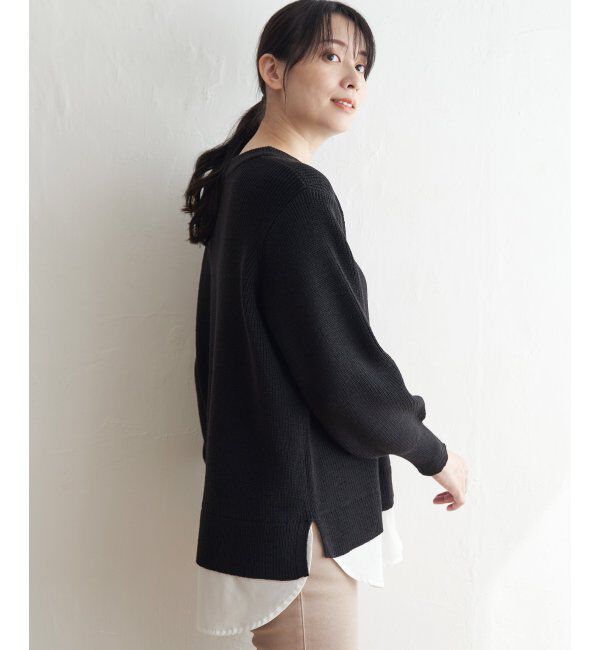 ikka「裾レイヤードニットプルオーバー」|プルオーバー|