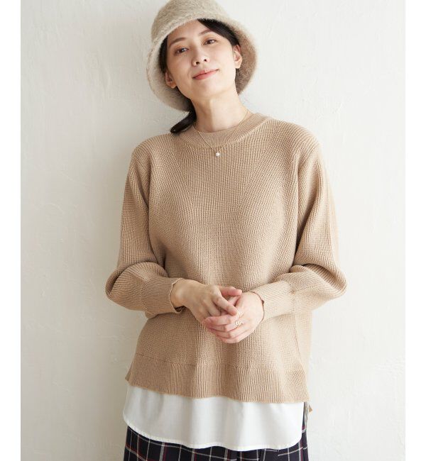 ikka「裾レイヤードニットプルオーバー」|プルオーバー|ベージュ