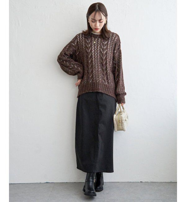ikka「ラメリリヤーン透かし編みプルオーバー」|プルオーバー|