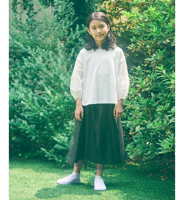 ikka kids「【親子おそろい】7分袖キカレース切り替えTシャツ」|Tシャツ・カットソー|