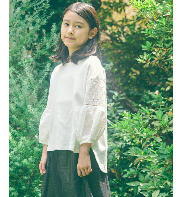 ikka kids「【親子おそろい】7分袖キカレース切り替えTシャツ」|Tシャツ・カットソー|